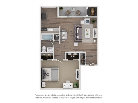Floor plan for 1 bed, 1 bath, 644 sqft